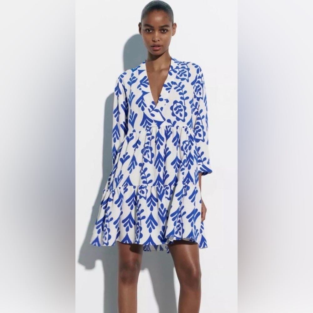 Zara blue and white dress
